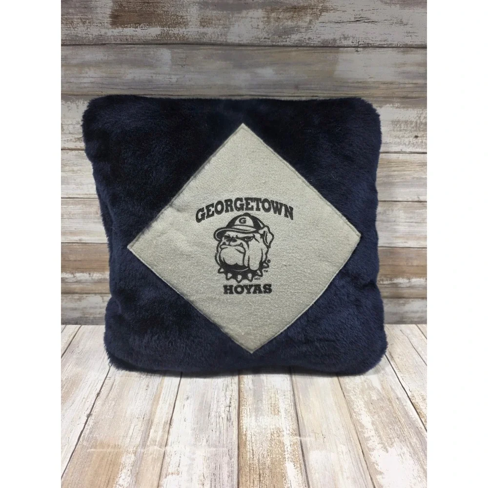 Georgetown Hoyas Navy Blue Faux Fur Throw Pillow Grey Felt Bulldog Mascot‎ 13x13